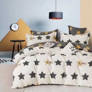 Lenjerie de pat Percale – Imprimeu Stele Lucky, bumbac 100%, set premium complet