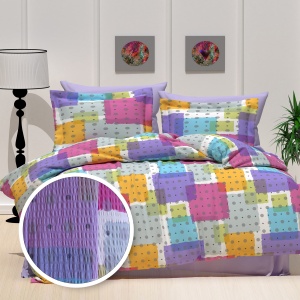 Lenjerie de pat creponată, bumbac 100%, design geometric colorat – textură aerată, confort premium