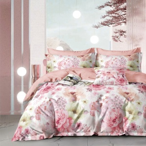 Lenjerie de pat Percale – Imprimeu Floral Aquarelle, bumbac 100%, set premium complet