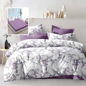 Lenjerie Pat cu Husă – Blosom Soft Purple Flowers Acuarelă