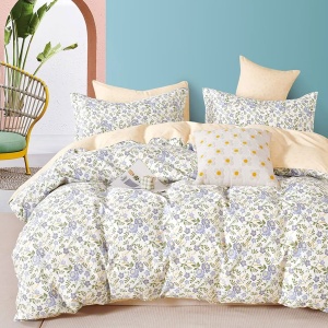 Lenjerie de pat Percale – Floral Soft Garden, bumbac 100%, set reversibil premium