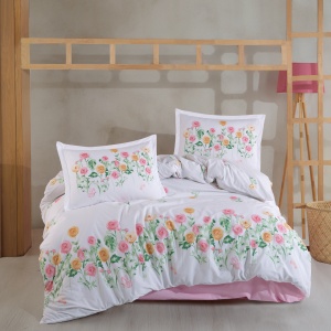 Lenjerie de pat Ranforce – Floral Roselin Pastel, bumbac 100%, set premium complet