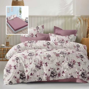 Lenjerie Pat cu Husă – Floral Soft Plum, Tonuri Rafinate pentru Dormitor Premium