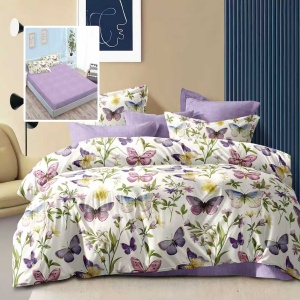 Set Lenjerie 6 Piese cu Husă – Lavender Butterfly Dream, Design Aquarel Fluturi & Flori