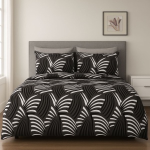 Set Lenjerie Pat 6 Piese din Bumbac Finet – Design Abstract Black & Grey, Aspect Modern, Elegant și Ultra-Confortabil pentru Dormitor