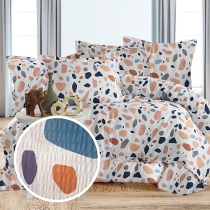 Lenjerie de Pat Bumbac Creponat – Terrazzo Soft Multicolor, Textură Aerată și Look Modern Premium