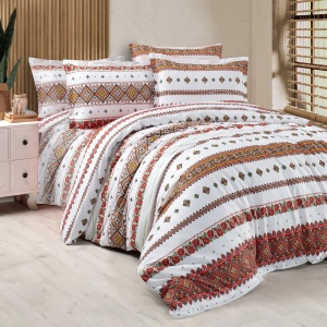 Lenjerie de pat King Size din bumbac 100% – Arhaic, model tradițional cu motive geometrice și florale
