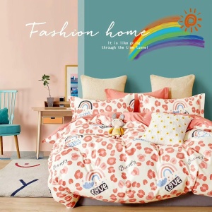 Lenjerie de pat Percale – Imprimeu Rainbow & Love, bumbac 100%, set premium dublă față
