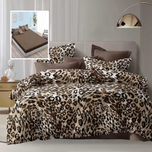 Set Lenjerie 6 Piese cu Husă – Leopard Print Premium, Eleganță Exotică pentru Dormitor