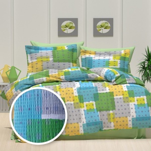 Lenjerie de pat creponată, bumbac 100%, design colorat – textură aerată, confort premium
