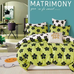 Lenjerie de pat Percale – Flori Pop Lime & Black, bumbac 100%, set reversibil premium