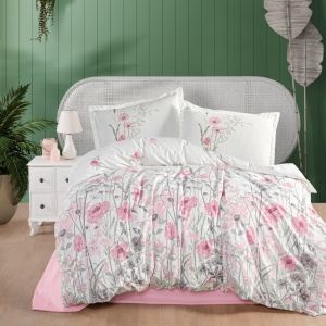 Lenjerie de pat Ranforce – Floral Angola, bumbac 100%, eleganță în nuanțe soft
