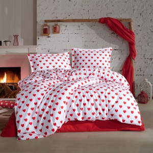 Lenjerie de pat Ranforce Clasy King Size – Amor, bumbac 100%, imprimeu cu inimioare roșii