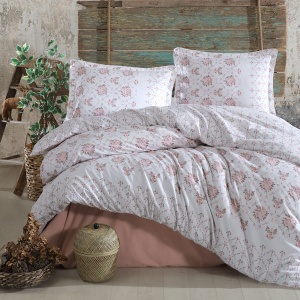 enjerie de pat Ranforce – Model Krista Floral Soft Pink, bumbac 100%, premium