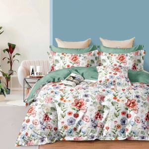 Lenjerie de Pat 4 Piese – Floral Garden Deluxe, Tonuri Pastel & Design Elegant
