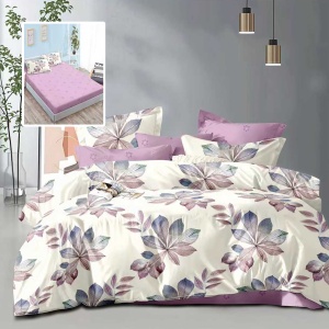 Lenjerie de Pat 6 Piese cu Husă – Frunze Degradé în Tonuri Lila, Design Modern & Elegant