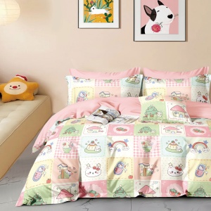 Lenjerie de pat Percale – Imprimeu Kawaii Pastel, bumbac 100%, set premium pentru un dormitor vesel