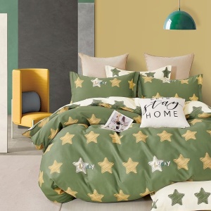 Lenjerie de pat Percale – Starry Olive Edition, bumbac 100%, set complet premium