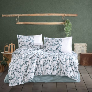 Lenjerie de pat Ranforce – Imprimeu Nature Leaf Putto, bumbac 100%, King Size