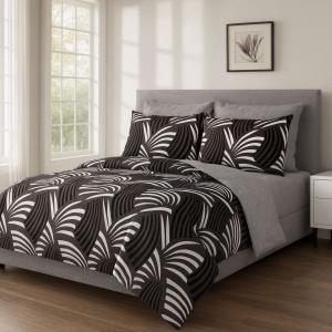 Set Lenjerie Pat 6 Piese din Bumbac Finet – Design Abstract Black & Grey, Aspect Modern, Elegant și Ultra-Confortabil pentru Dormitor - Img 2