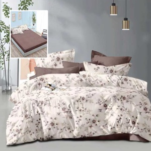 Lenjerie de Pat 6 Piese cu Husă – Design Floral Elegant Crem & Cappuccino, Finisaj Premium