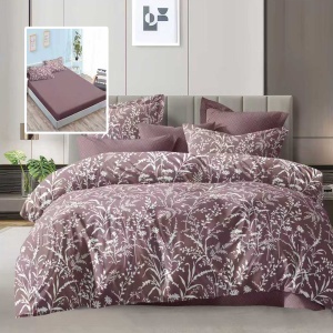 Lenjerie de Pat 6 Piese cu Husă – Floral Plum Elegance, Design Rafinat & Confort Superior