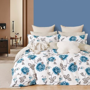 Lenjerie de pat Percale – Blue Rose Garden, bumbac 100%, set reversibil premium