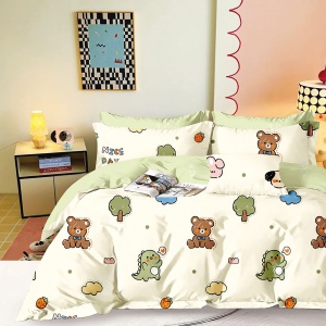Lenjerie de pat Percale – Imprimeu vesel cu ursuleți & dinozauri, bumbac 100%, set premium