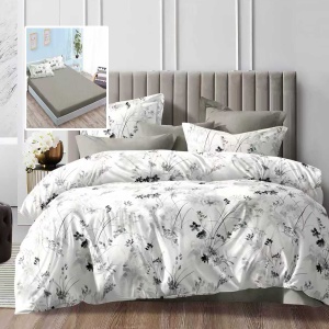 Lenjerie de Pat 6 Piese cu Husă – Floral Silver Elegance, Design Minimalist & Confort Premium