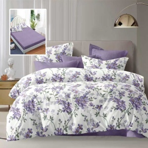 Lenjerie de Pat 6 Piese cu Husă – Lavender Blossom Elegance, Floral Mov pe Fundal Alb