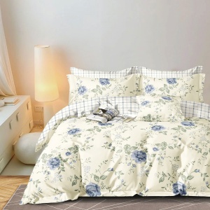 Lenjerie de pat Percale – Flori Pastel Elegante, bumbac 100%, set premium complet
