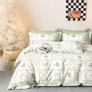 Lenjerie de pat Percale – Imprimeu Floral Verde, bumbac 100%, set premium