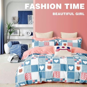 Lenjerie de pat Percale – Imprimeu Patchwork Cute Girl, bumbac 100%, set premium dublă față