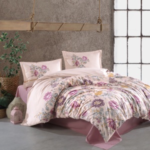 Lenjerie de pat Ranforce – Imprimeu Floral Vintage Mirante, bumbac 100%, set premium King Size