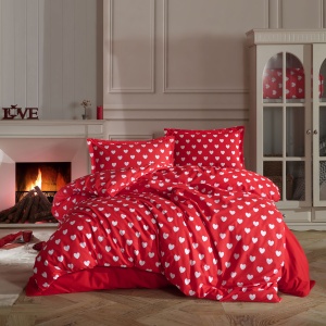 Lenjerie de pat Ranforce Clasy King Size – Amor V1, bumbac 100%, imprimeu cu inimioare albe