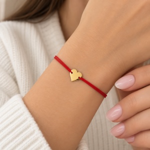 Bratara cu snur si inimioara 1cm din Aur 14K - personalizabila