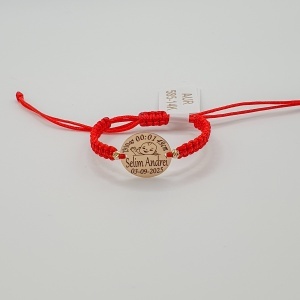 Bratara pentru copii - cu snur si banut de 14mm din Aur 14k personalizat cu datele nasterii - Img 4