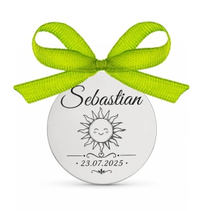 Banut Argint 2cm pentru Botez - Mot - Scaldat -Personalizat Nume, Dată și Soare