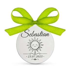 Banut Argint 2cm pentru Botez - Mot - Scaldat -Personalizat Nume, Dată și Soare