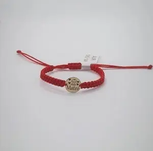 Bratara cu snur si banut 10mm gravat cu nume si fetita /baietel si inimioare