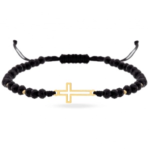 Bratara cu cristale si cruce decupata 2cm din aur 14k