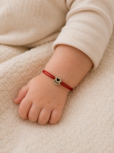 Bratara cu snur pentru copii si disc 6mm din aur 14k personalizabil cu inimioara si nume