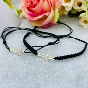 Bratara cu snur si cruce decupata 2cm din aur 14k - Img 2