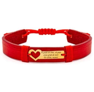 Bratara piele si placuta din aur 14k personalizata