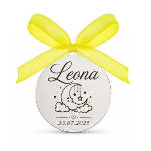 Banut Argint 2cm pentru Botez - Mot - Scaldat -Personalizat Nume, Data, Luna si Stele