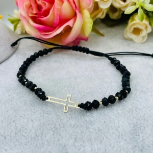 Bratara cu cristale si cruce decupata 2cm din aur 14k - Img 2
