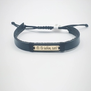 Bratara piele si placuta din aur 14k personalizabila Te iubim Tati ! - Img 2