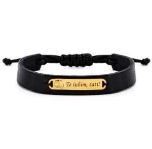Bratara piele si placuta din aur 14k personalizabila Te iubim Tati !