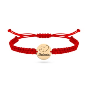 Bratara aur 14k cu snur si bănuț de 12mm personalizat cu orice nume