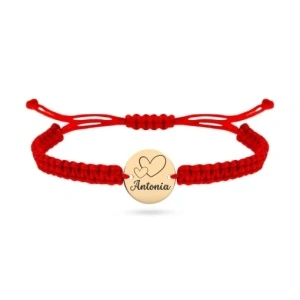Bratara aur 14k cu snur si bănuț de 12mm personalizat cu orice nume